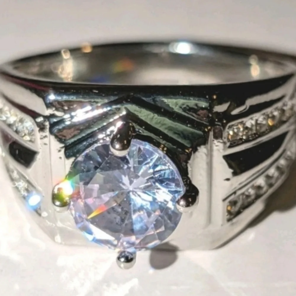 Mens Engagement 14k White Gold Plated Ring Sz 11